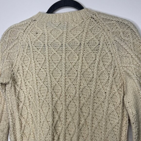 Vintage Aran Style  Fisherman Rustic Cable Knit Wool Button Down Cardigan - Picture 7 of 12